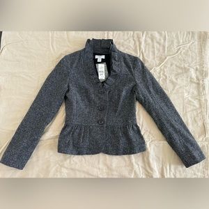 Ann Taylor LOFT charcoal gray tweed wool blend peplum jacket, size 00P